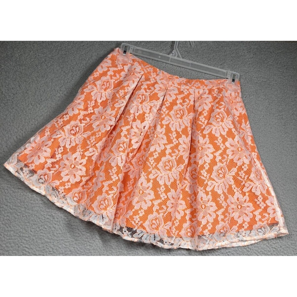 Romeo & Juliet Couture Short Skirt Women's Medium Orange White Lace Coquette